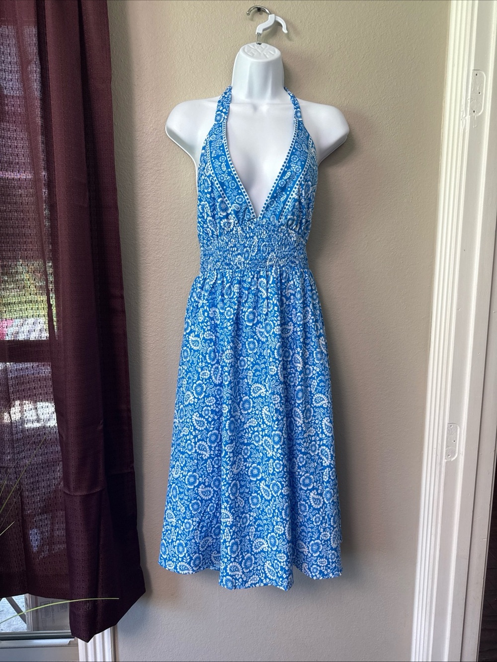 #839 Boutique Blue/White Floral Summer Dress Size Xl